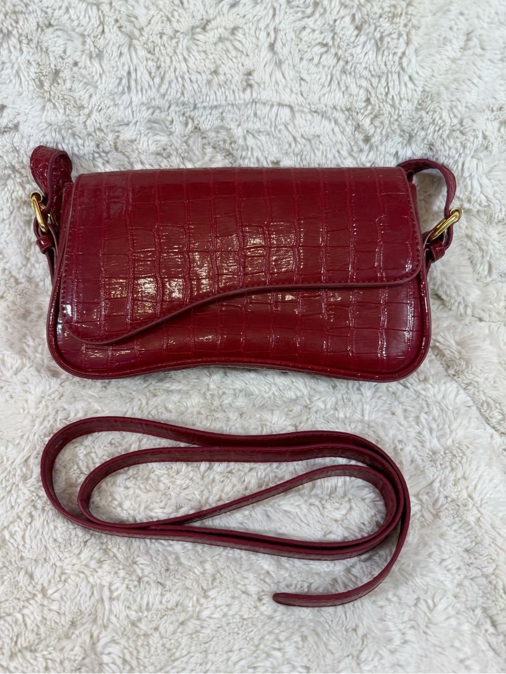 Red Croc-Embossed Shoulder Bag